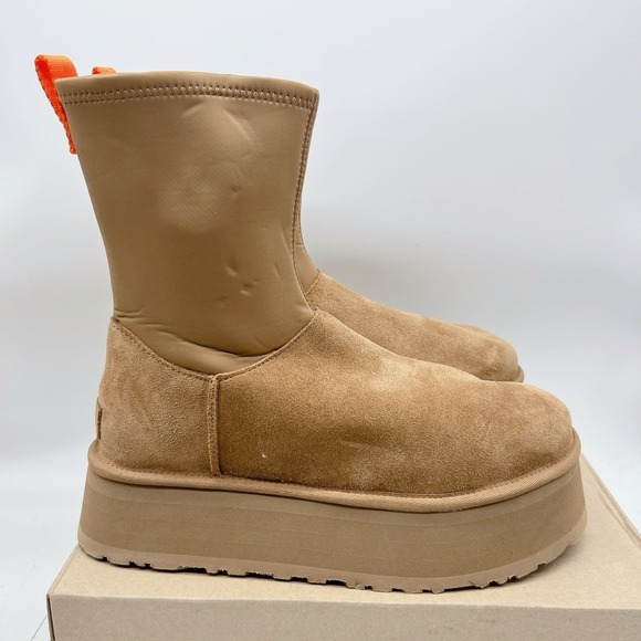 UGG WOMEN'S CLASSIC DIPPER Platform SUEDE SHEARLING LINED BOOTS CHESTNUT US 10 - Picture 8 of 16